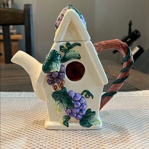 Grapevine Ceramic Birdhouse Teapot